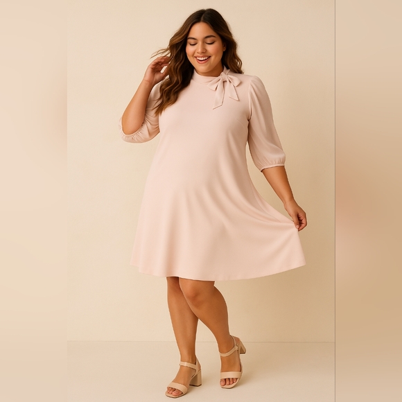 Calvin Klein Dresses & Skirts - Calvin Klein Size 18W Light Pale Pink Mini Midi Dress Bow Detail Sheer Sleeves